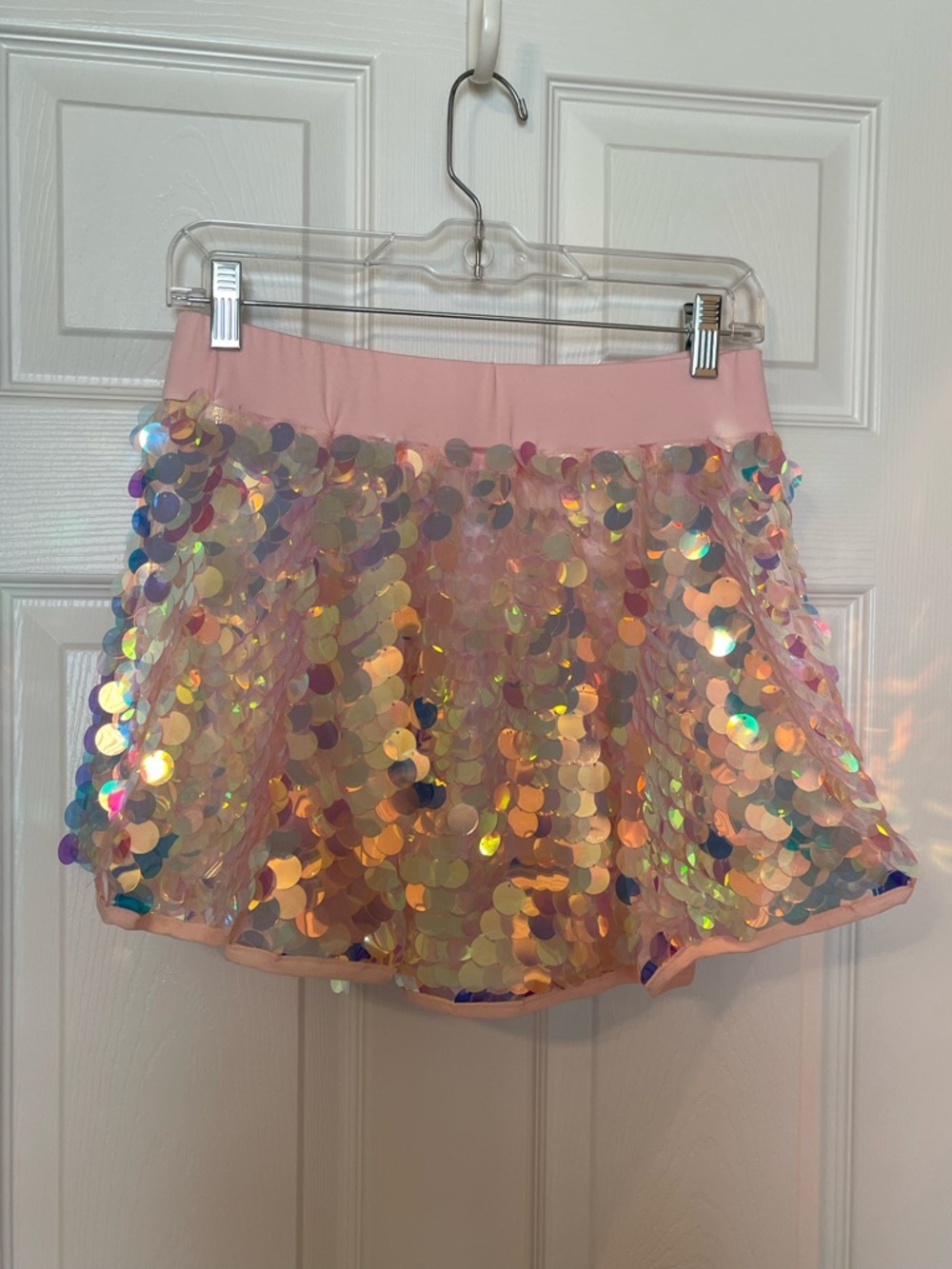 I Heart Raves Pink Iridescent Sequin Mini Skirt